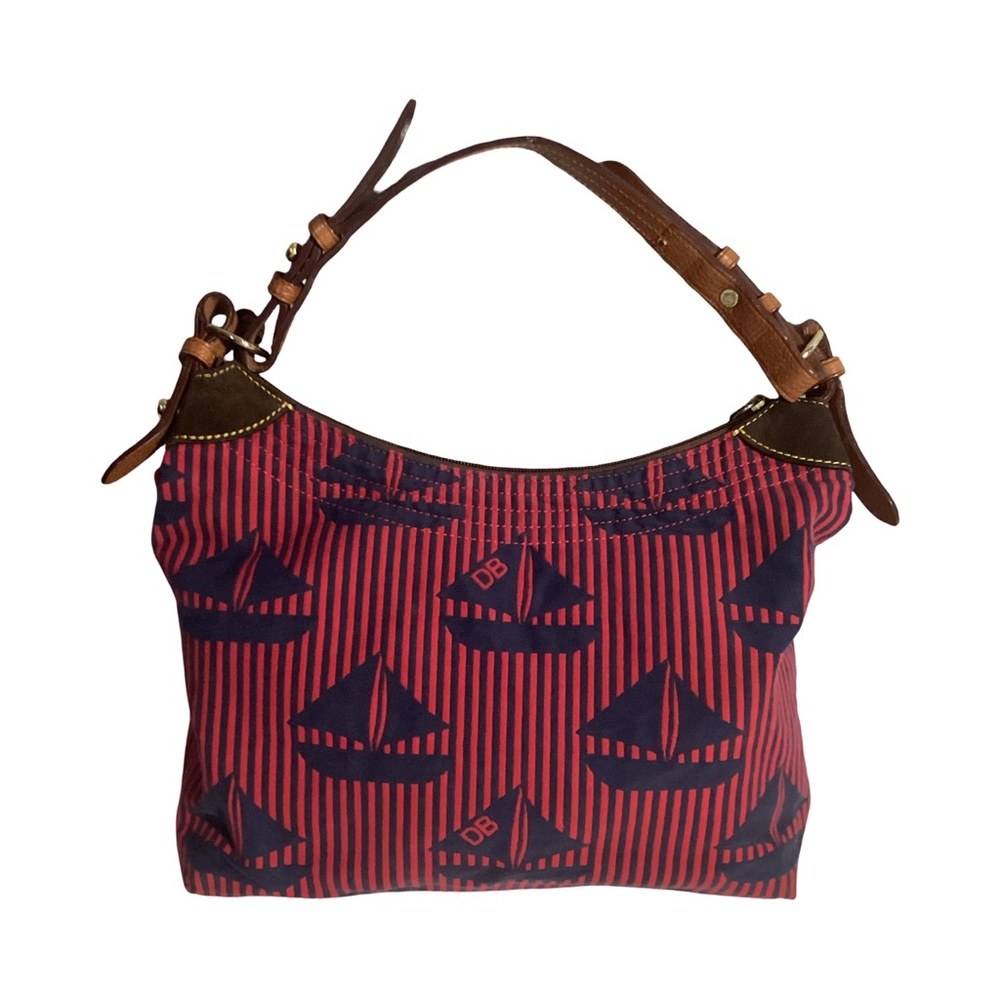 Dooney & Bourke Red & Blue Stripes with Sailboats Canvas Hobo Shoulder Bag